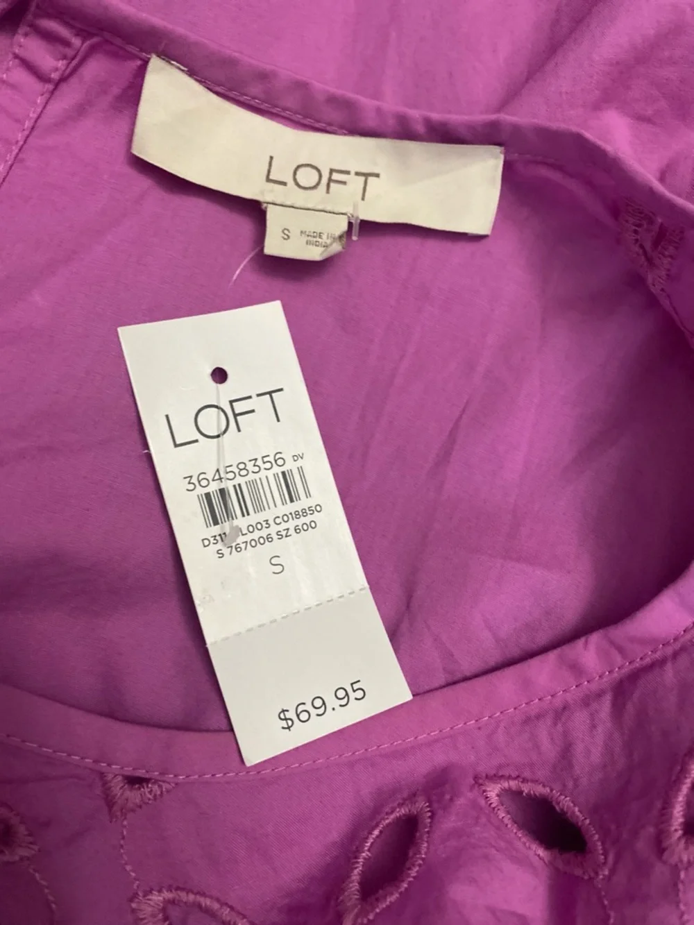 LOFT Pink Eyelet Puff Sleeve Blouse